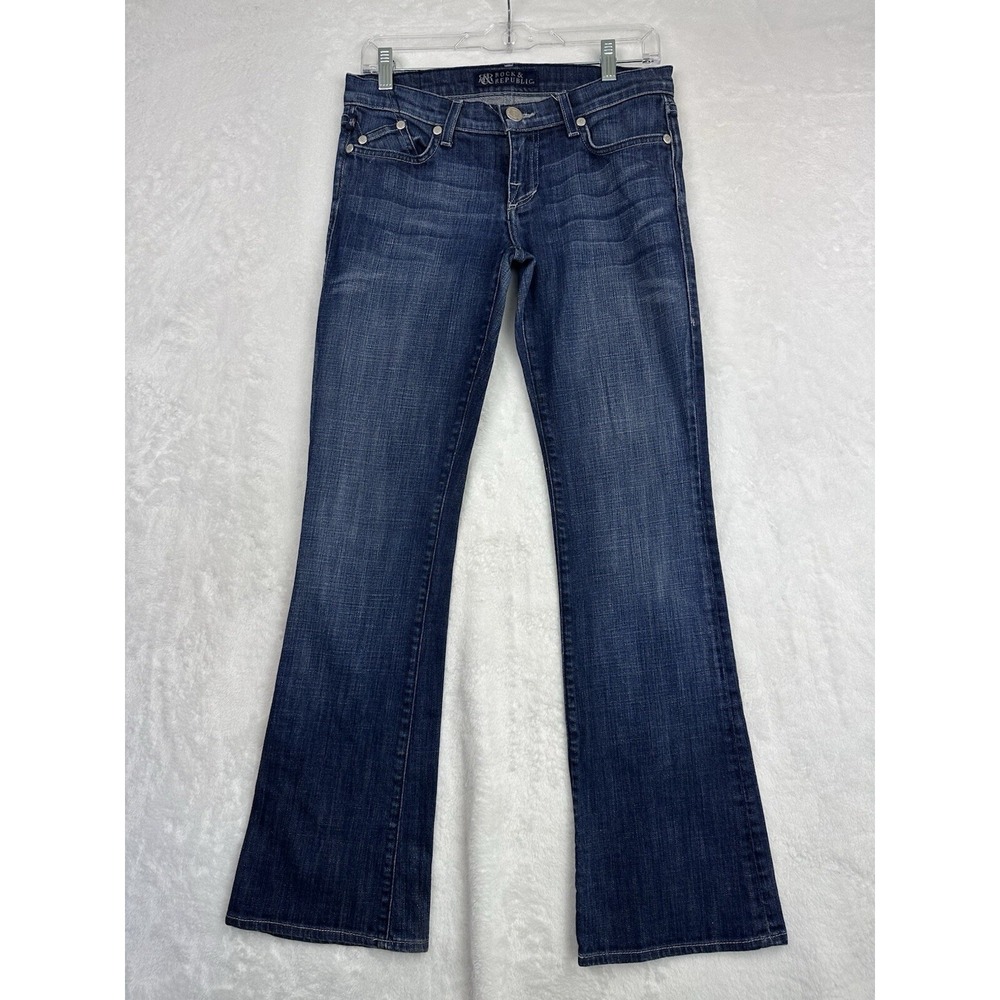 Rock & Republic Jeans‎ Womens 27 Whiskers Washout Faded Logo Embellished Pockets